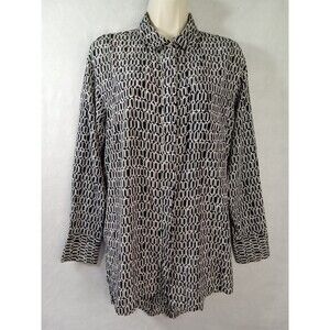 Nine West women medium black‎ and white long sleeve Button Up blouse